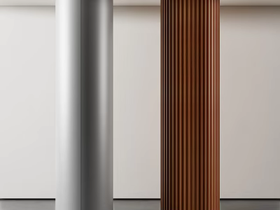 Modern Interior Featuring Silver And Brown Textured Columns Against White Walls And Gray Floor 3d model