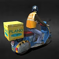 Game Movie Character Riding Blue Motorcycle In Orange Vest With Yellow Delivery Box