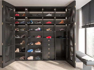 Spacious Open Design Shoe Cabinet With Multiple Shelves And Various Shoes Storage 3d model