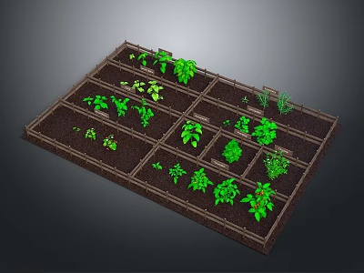 Scenic Square Foot Vegetable Garden With Divided Grids Wooden Fence And Lush Green Plants 3d model