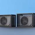 Two Black Square Speakers With Grid Design Front Panel And Modern Home Use 3d model