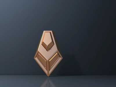 Gold Diamond Shaped Sculpture Carving With Geometric Patterns On Dark Background And Reflection 3d model