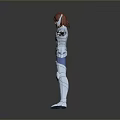 Dynamic Game Movie Character With Red Hair And Blue Silver Armor In Stretched Arms Pose