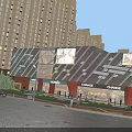Aerial Planning of Modern Urban Commercial District with High Rise Buildings Shops and Pedestrians