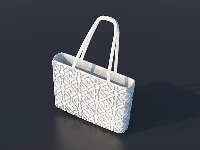 White Woven Texture Handbag With Two Handles And Geometric Pattern Design 3d model