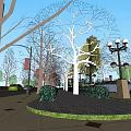Urban Commercial Landscape With Street Lamps Trees Buildings Flags And Sidewalk