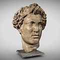 Ancient Marble Head Sculpture With Curly Hair And Detailed Facial Features