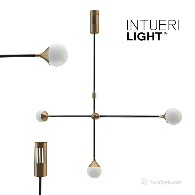 Modern Cross Shaped Chandelier With Brass Black Metal And Spherical White Bulbs 3d model 