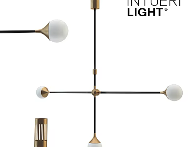 Modern Cross Shaped Chandelier With Brass Black Metal And Spherical White Bulbs 3d model