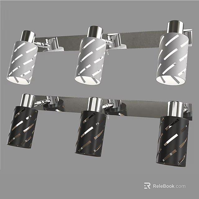 Silver Black Downlights and Spotlights with Cut-out Patterns Mounted on Modern Metal Bar 3d model 