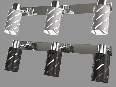 Silver Black Downlights and Spotlights with Cut-out Patterns Mounted on Modern Metal Bar 3d model
