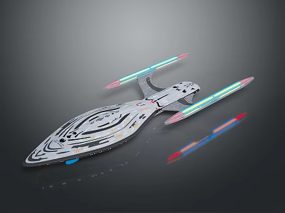 Futuristic Sci Fi Spaceship With Sleek Design And Glowing Colorful Thrusters 3d model