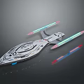 Futuristic Sci Fi Spaceship With Sleek Design And Glowing Colorful Thrusters