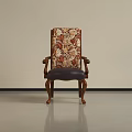 Classic Upholstered Armchair Featuring Floral Pattern Backrest Leather Cushion And Wooden Legs