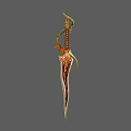 Ornate Decorative Weapon With Intricate Red And Gold Accents And Curved Design