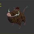 Cartoon Wild Boar Character With Brown Fur White Tusks And Red Mane