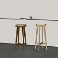 Two Wooden Bar Stools With Round Seats Different Wood Tones Modern Interior White Countertop