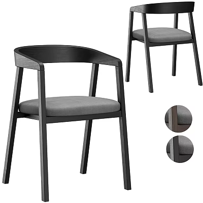 Modern Leisure Chair With Black Wooden Frame Gray Fabric Cushion And Curved Armrest 3d model