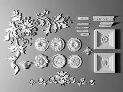 Ornamental Carvings Including Floral Patterns Circular Square Designs And Decorative Elements For Architecture 3d model