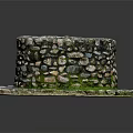 Natural Stone Circular Garden Ornament With Square Slab Base And Green Moss