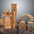 Cartoon Scene Featuring Fantasy Buildings Tall Tower Arch And Copper Blue Decorations
