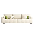 Modern Beige Two Seater Sofa With Cozy Stitched Design And Green White Pillows
