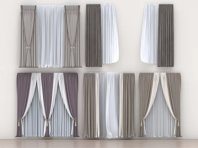 Various Styles Curtains with Gray White Purple Colors and Layered Design for Home Decor 3d model