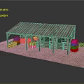 Future Architecture With Wooden Structure Roof Storage Containers Fencing And Sandy Ground