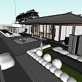 Modern Chinese Sales Office Building Exterior With Sloped Roof And Glass Curtain Wall Design 3d model