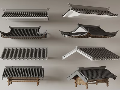 Traditional Chinese Roof Tile Components With Various Styles And Wooden Supports 3d model