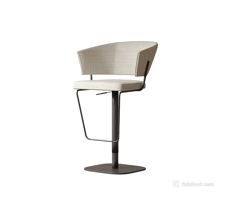 Modern Bar Stool With Armrest Light Fabric Upholstery And Black Metal Frame 3d model 