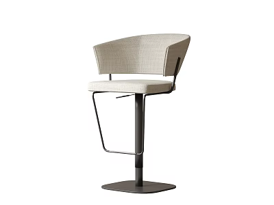 Modern Bar Stool With Armrest Light Fabric Upholstery And Black Metal Frame 3d model