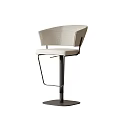 Modern Bar Stool With Armrest Light Fabric Upholstery And Black Metal Frame