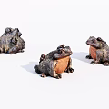 Three Hand Carved Metal Frog Sculptures with Various Poses and Artistic Details