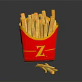 Crispy French Fries in Red Box with Yellow Z Logo and Loose Pieces on Black