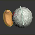 Fresh Whole Cantaloupe With Cracked Texture And Sliced Piece Showing Orange Flesh And Green Rind