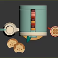Toy Smart Coffee Machine With Blue Body Colorful Stripes Milk Jug Coffee Cups And Cookies