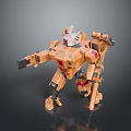 Game Movie Mech Robot Character with Orange Red Armor Arm Cannon Weapons in Combat Stance