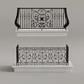 Elegant Wrought Iron Railings with Intricate Decorative Patterns on White Stone Base