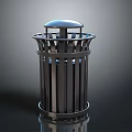 Metal Cylindrical Trash Can With Grille Structure Dome Lid And Reflective Surface