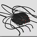 Futuristic Mechanical Insect with Black Body Red Lights and Cable Like Legs