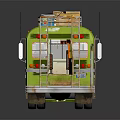 Vibrant Green And Orange Colorful Striped School Bus With Roof Rack Carrying Luggage Items