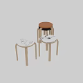 Three Light Wooden Stools With Cartoon Patterns And Brown Round Seat Design