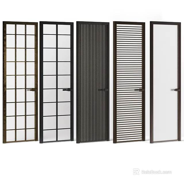 Modern Casement Doors With Different Design Styles Including Glass Panels Grid Patterns And Vertical Slats 3d model 