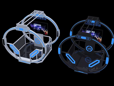 VR Experience Pods With Blue Lighting And Interactive Screen Displays 3d model