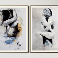 Modern Abstract Figure Paintings Two Panel Contemporary Wall Art Decor 3d model