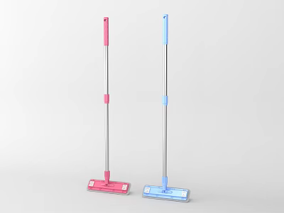 Washing Daily Use Pink And Blue Flat Mops With Long Handles For Home Cleaning 3d model