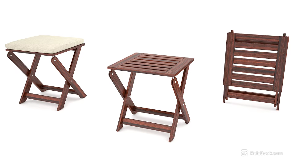 Wooden Stools With X Shaped Legs Cushion And Striped Design For Home Use 3d model 