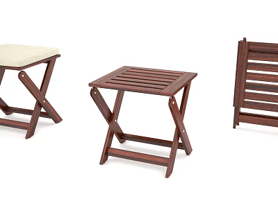 Wooden Stools With X Shaped Legs Cushion And Striped Design For Home Use 3d model