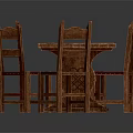 Classic Wooden Dining Table Set With Four Chairs And Red Seat Cushions For Home